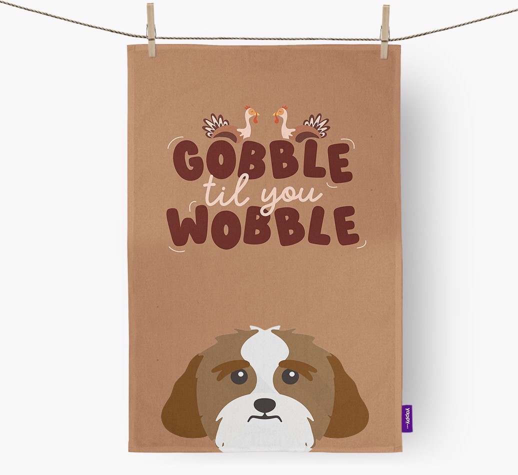 Gobble Til You Wobble: Personalised {breedFullName} Tea Towel