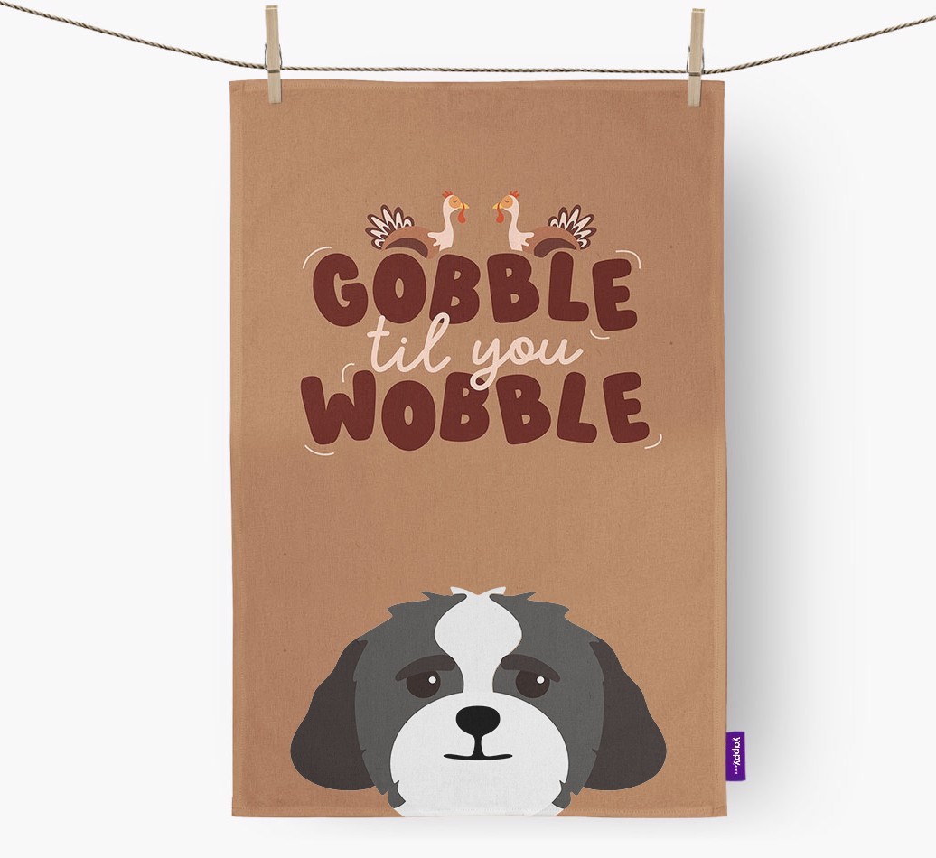 Gobble Til You Wobble: Personalised {breedFullName} Tea Towel