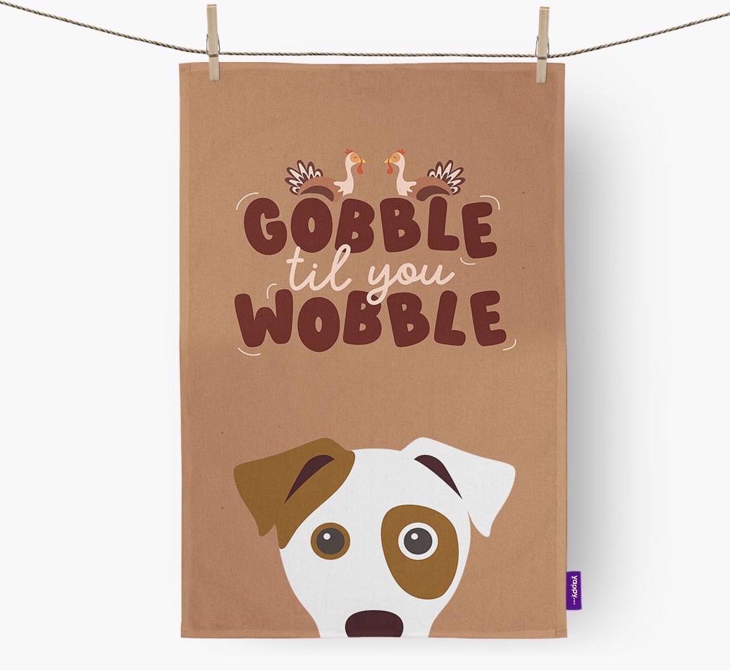 Gobble Til You Wobble: Personalized {breedFullName} Dish Towel