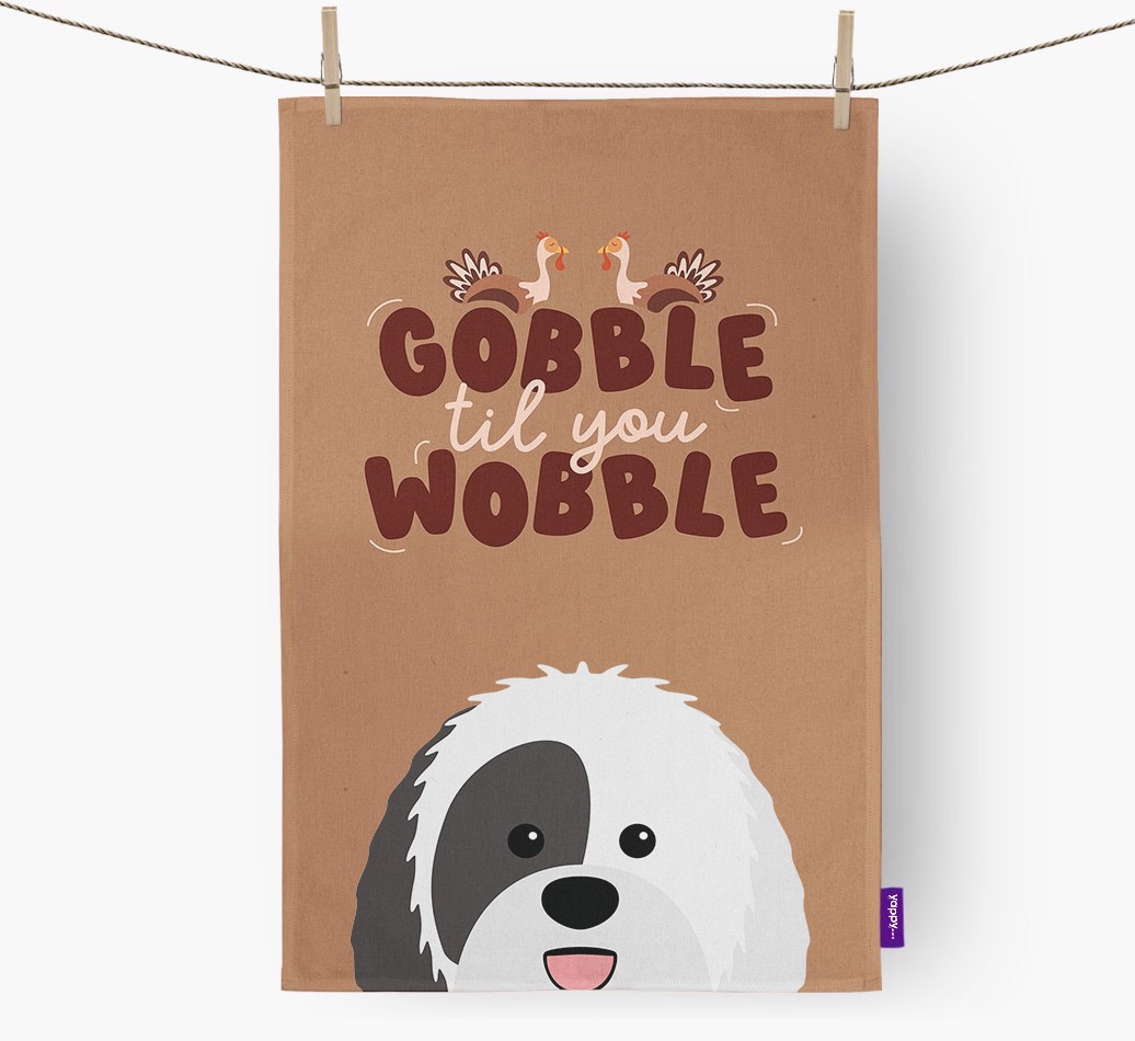 Gobble Til You Wobble: Personalised {breedFullName} Tea Towel