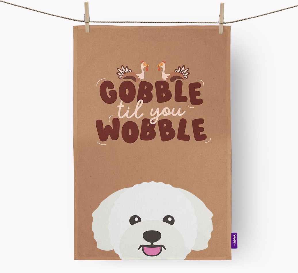 Gobble Til You Wobble: Personalized {breedFullName} Dish Towel