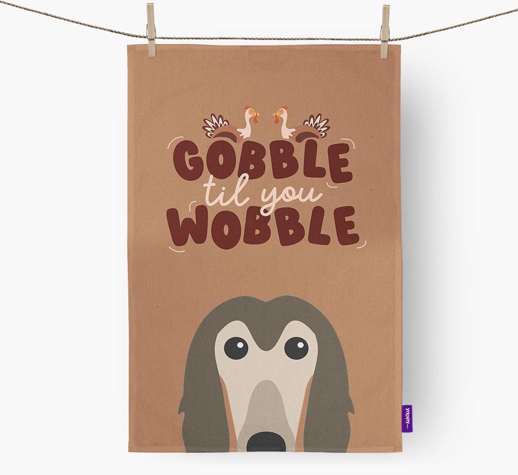 Gobble Til You Wobble: Personalized {breedFullName} Dish Towel