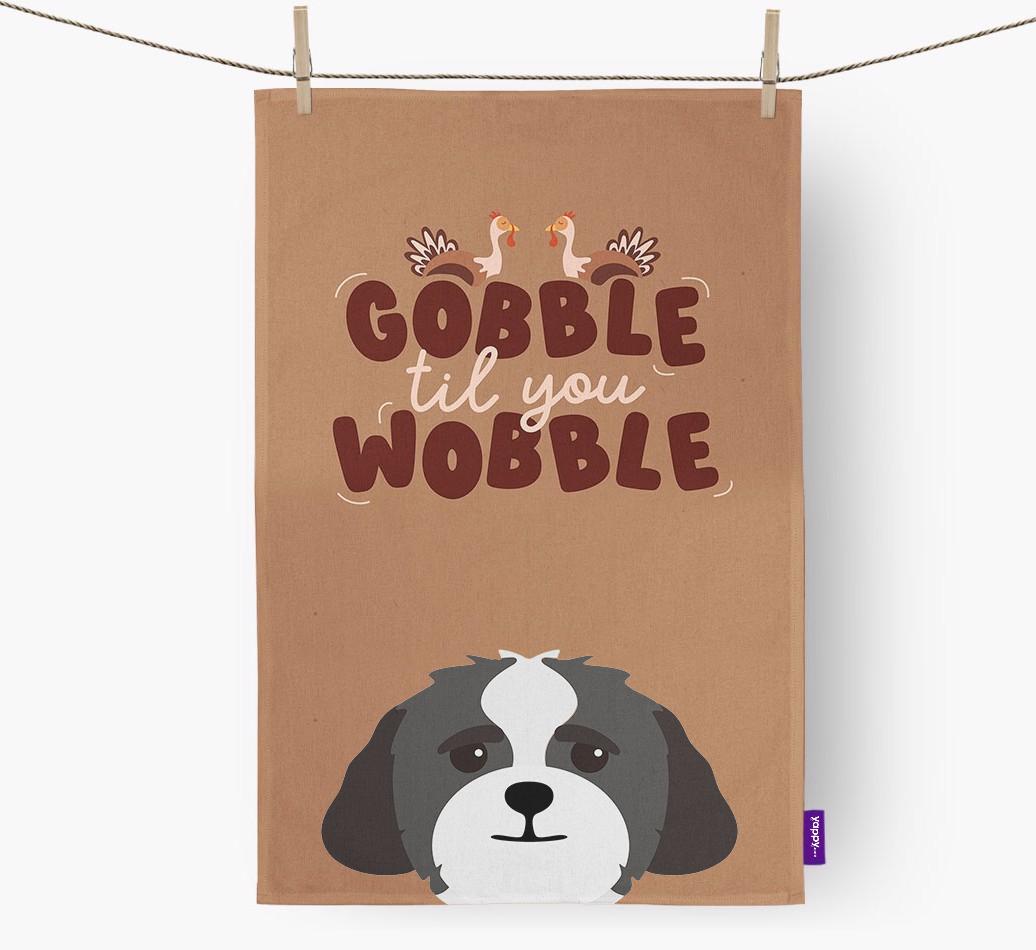 Gobble Til You Wobble: Personalized {breedFullName} Dish Towel