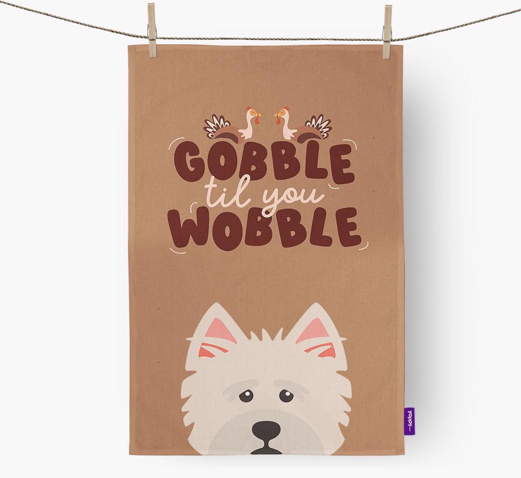 Gobble Til You Wobble: Personalized {breedFullName} Dish Towel