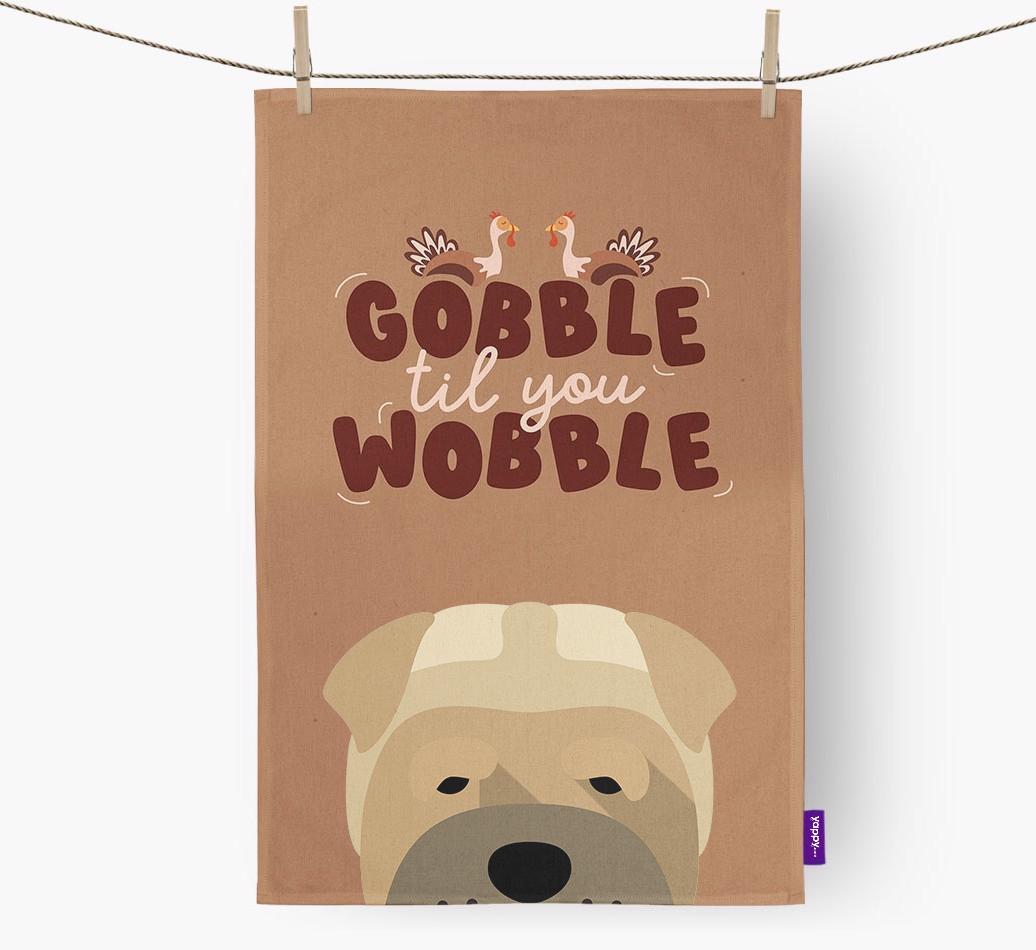 Gobble Til You Wobble: Personalized {breedFullName} Dish Towel