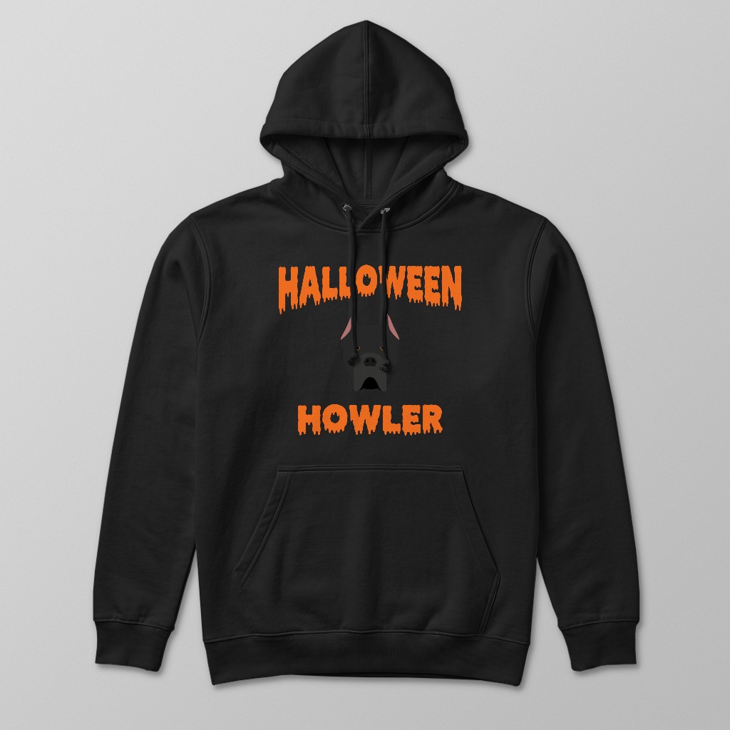 Dog wearing Halloween Howler hoodie with personalised Yappicon