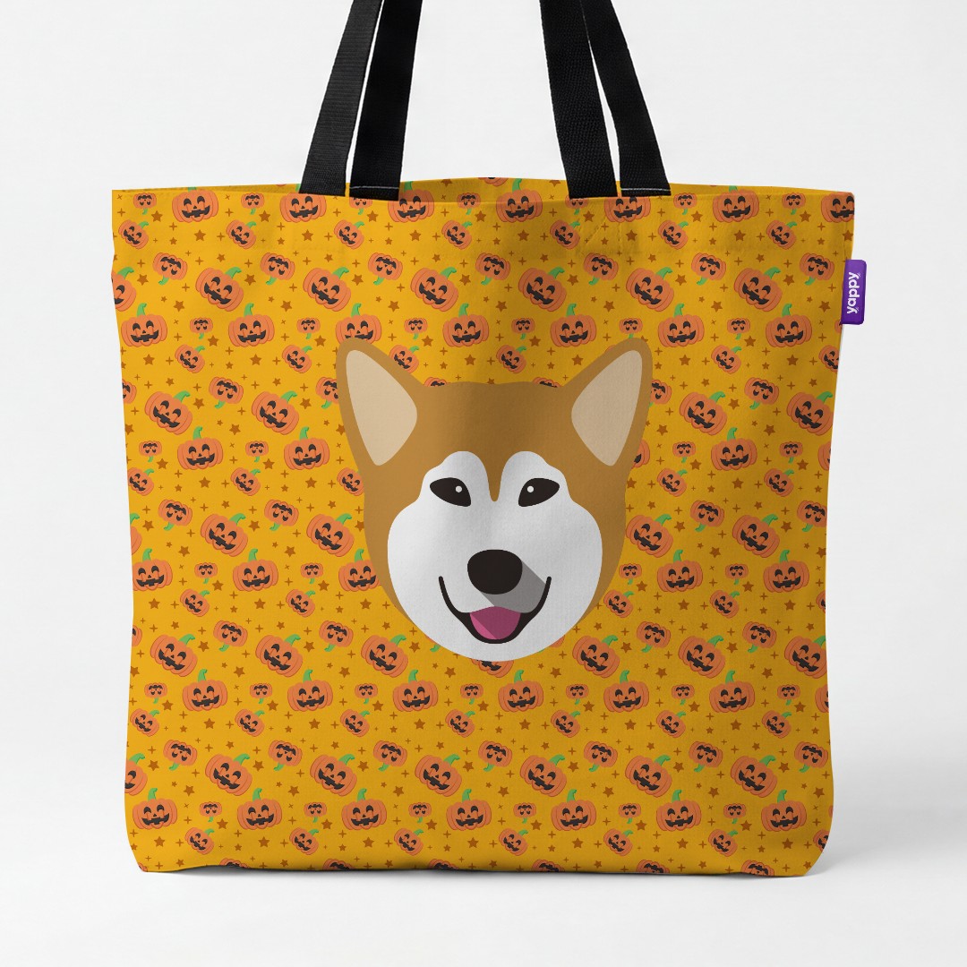 'Happy Pumpkin' - Personalized {breedCommonName} Canvas Bag