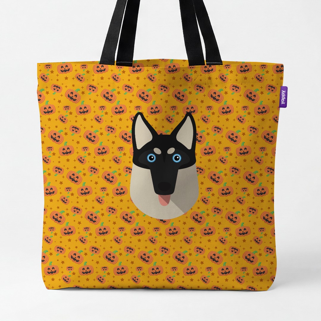 'Happy Pumpkin' - Personalized {breedCommonName} Canvas Bag