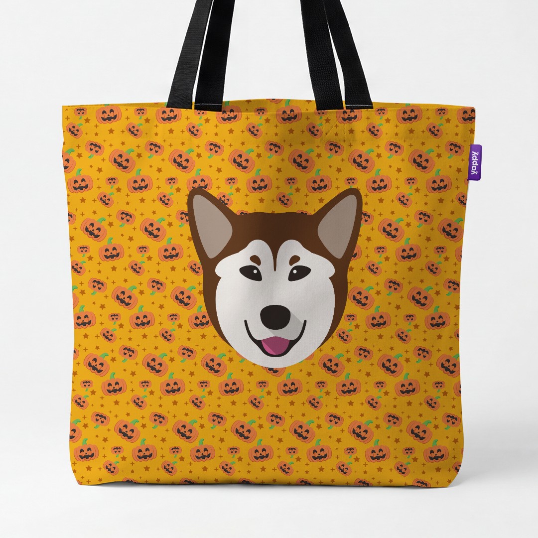 'Happy Pumpkin' - Personalized {breedCommonName} Canvas Bag
