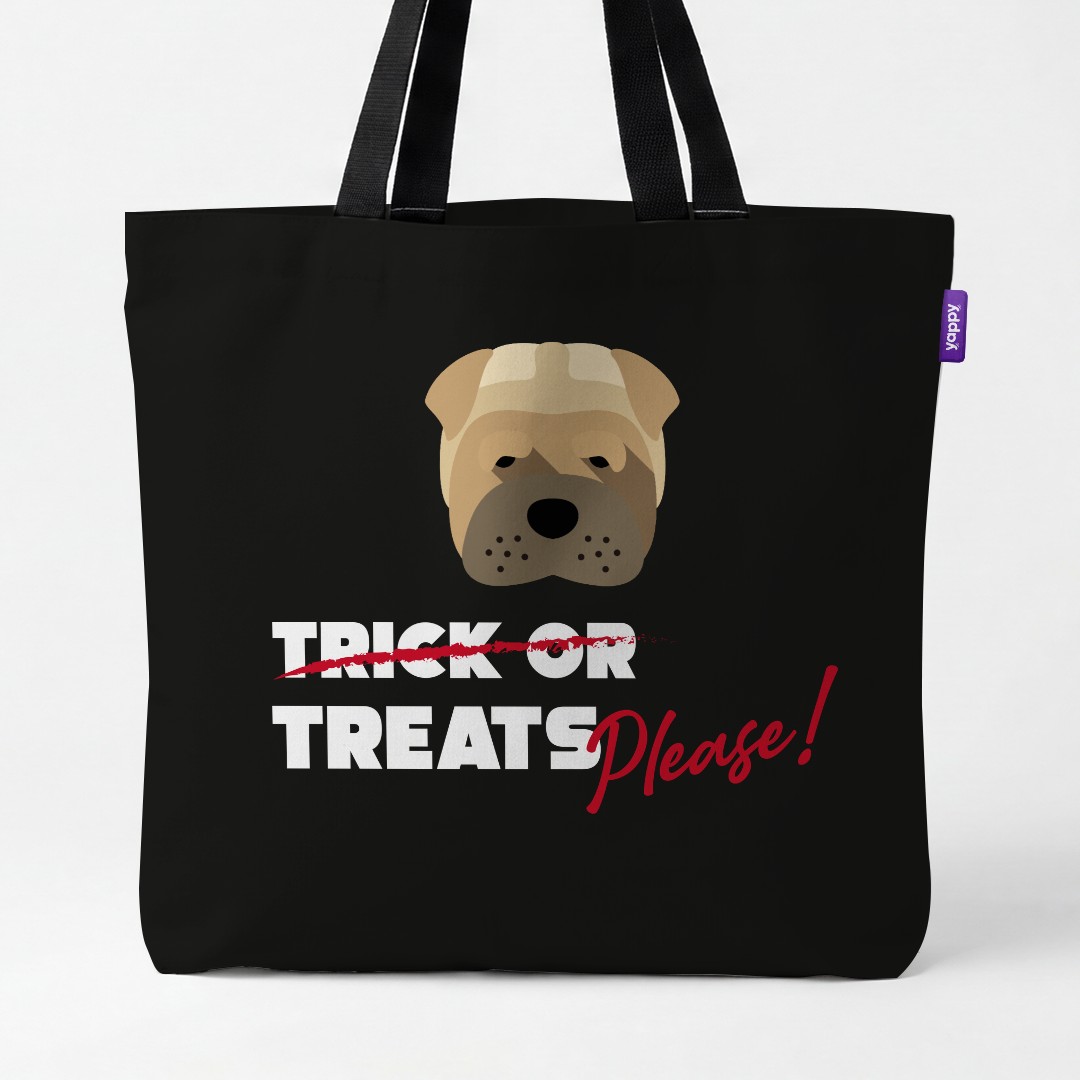 'Trick or Treats Please' - Personalised {breedCommonName} Canvas Bag