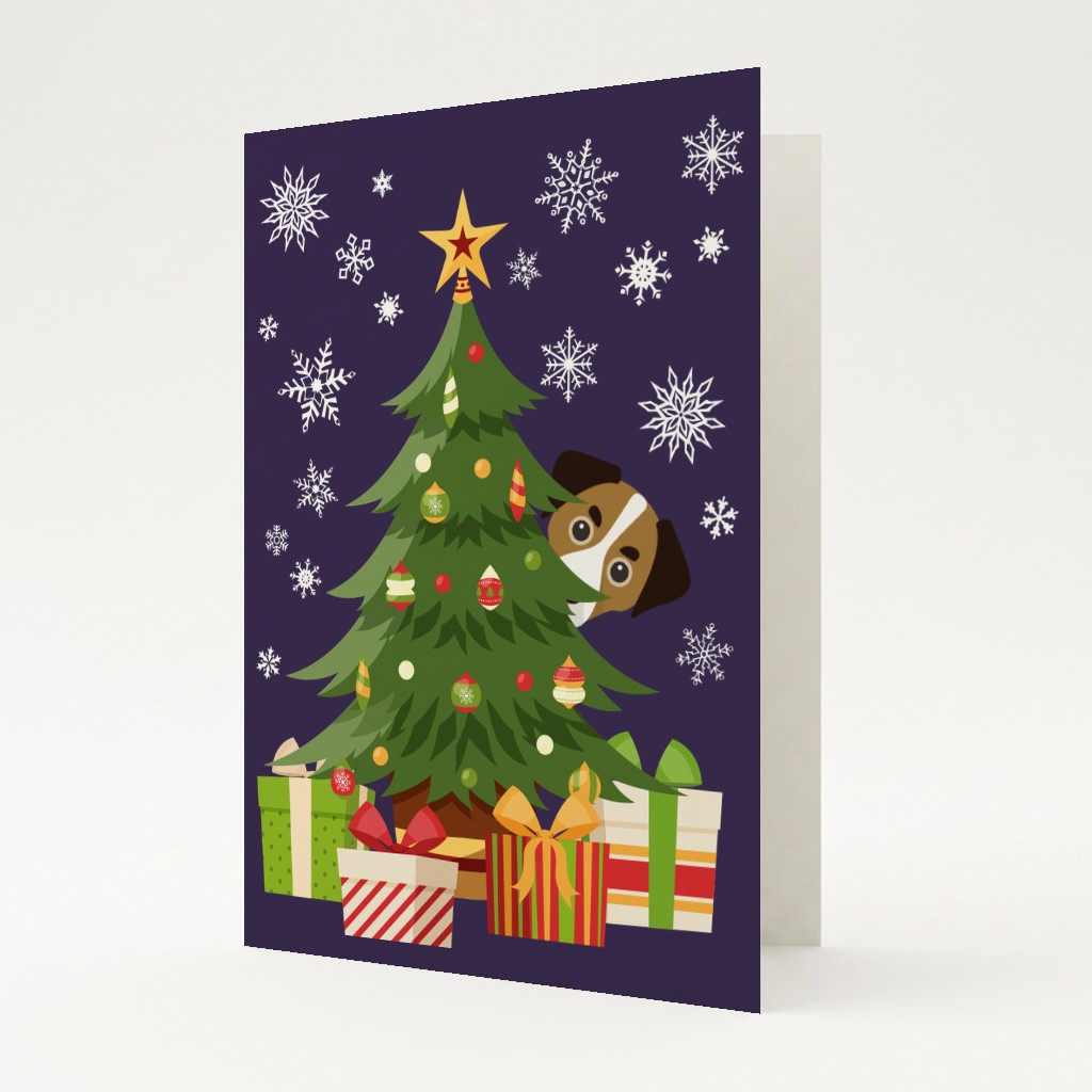 Behind The Christmas Tree: Personalized {breedFullName} Card