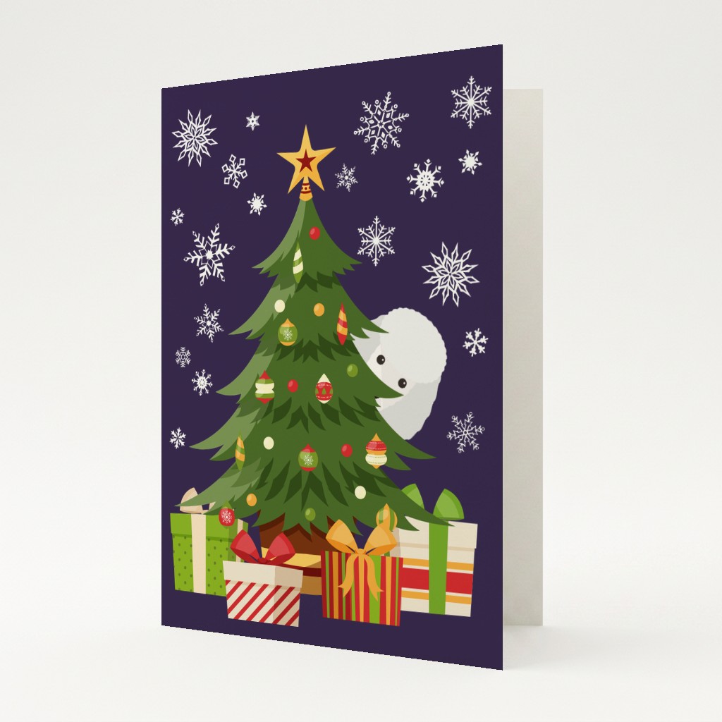 Behind The Christmas Tree: Personalized {breedFullName} Card