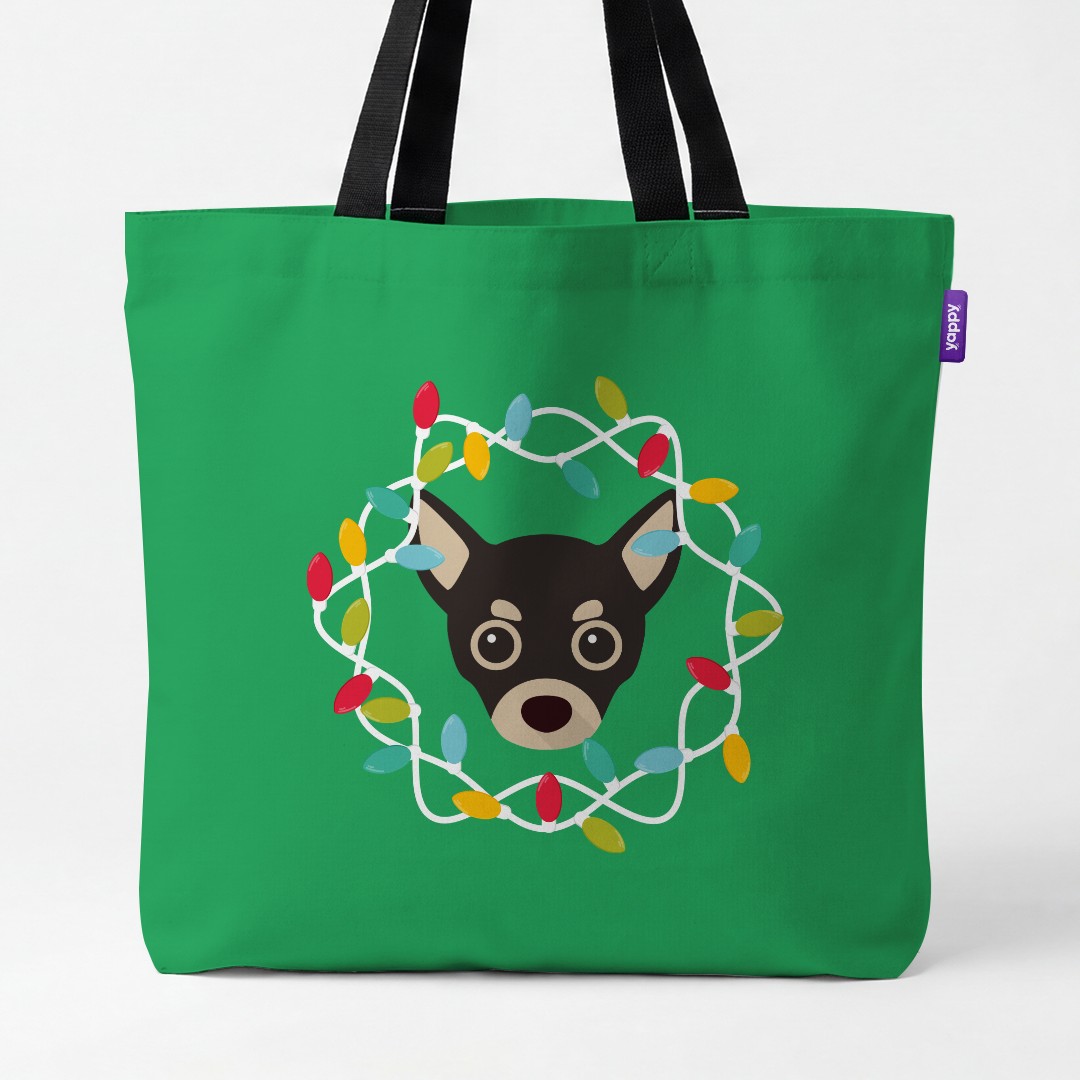 'Christmas Lights' - Personalised {breedCommonName} Canvas Bag