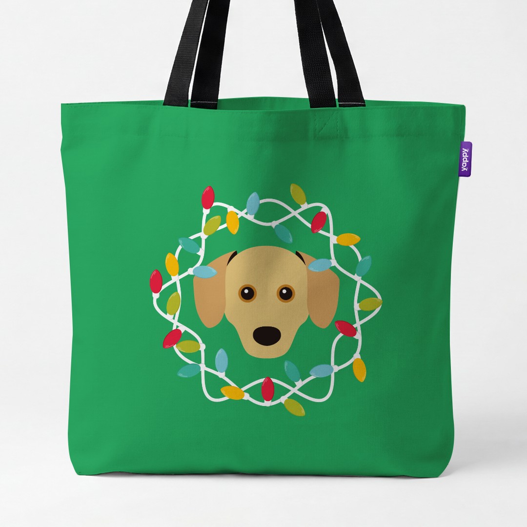 'Christmas Lights' - Personalized {breedCommonName} Canvas Bag