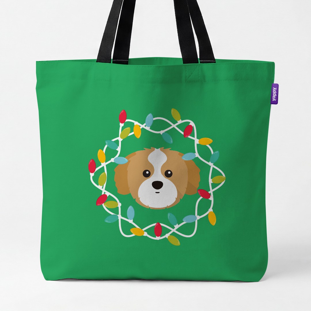 'Christmas Lights' - Personalised {breedCommonName} Canvas Bag