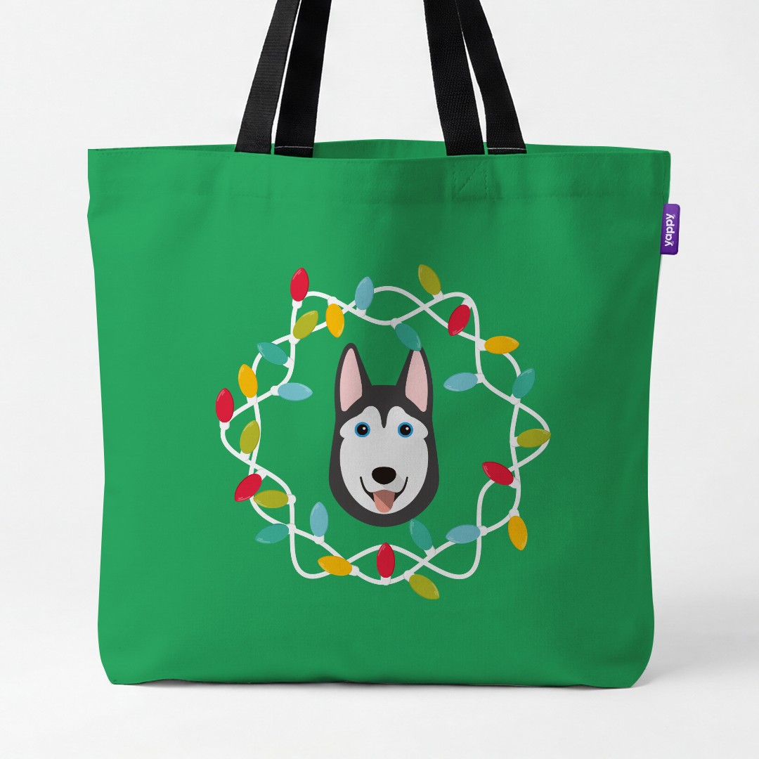 'Christmas Lights' - Personalised {breedCommonName} Canvas Bag