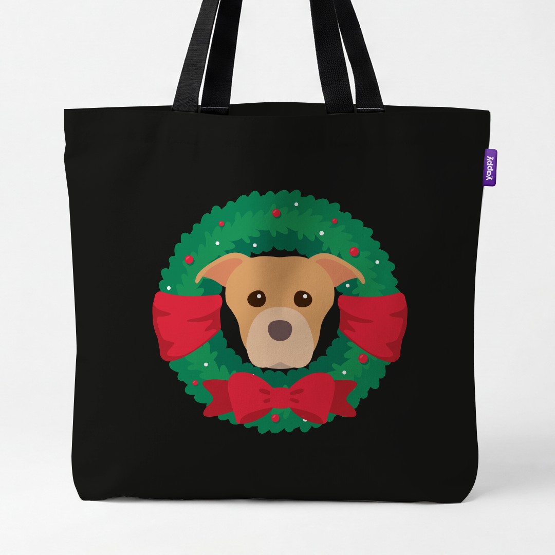'Festive Wreath' - Personalized {breedCommonName} Canvas Bag