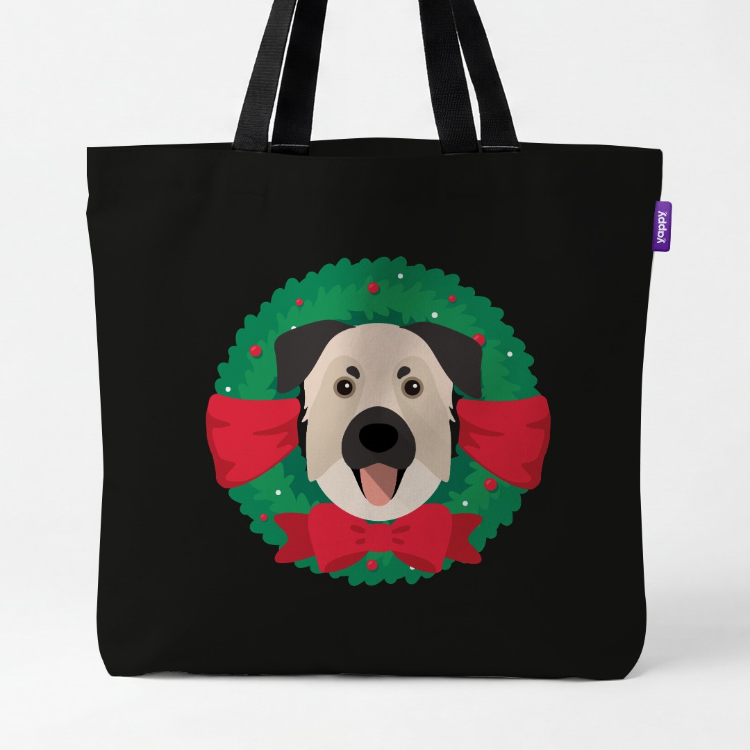 'Festive Wreath' - Personalised {breedCommonName} Canvas Bag