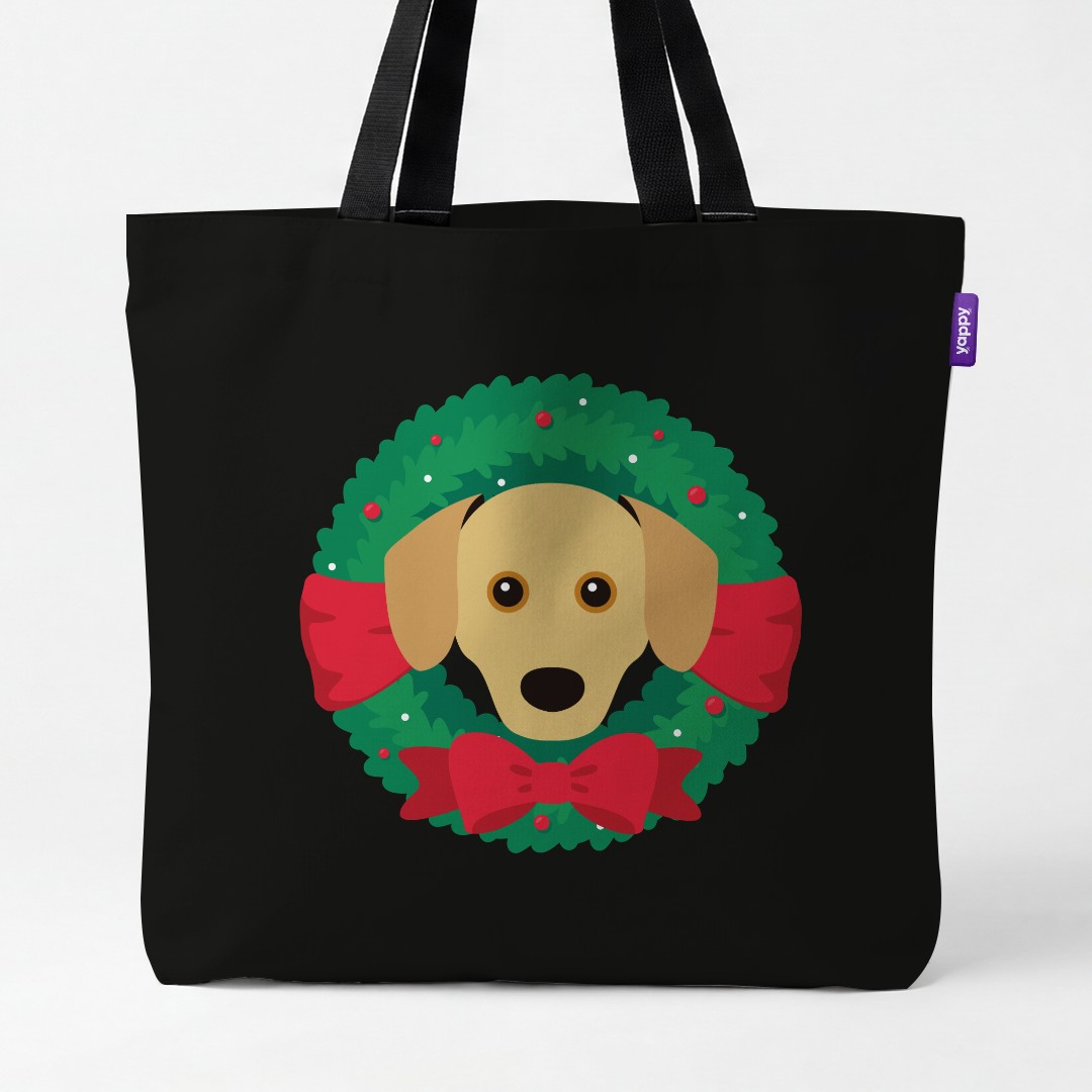 'Festive Wreath' - Personalized {breedCommonName} Canvas Bag
