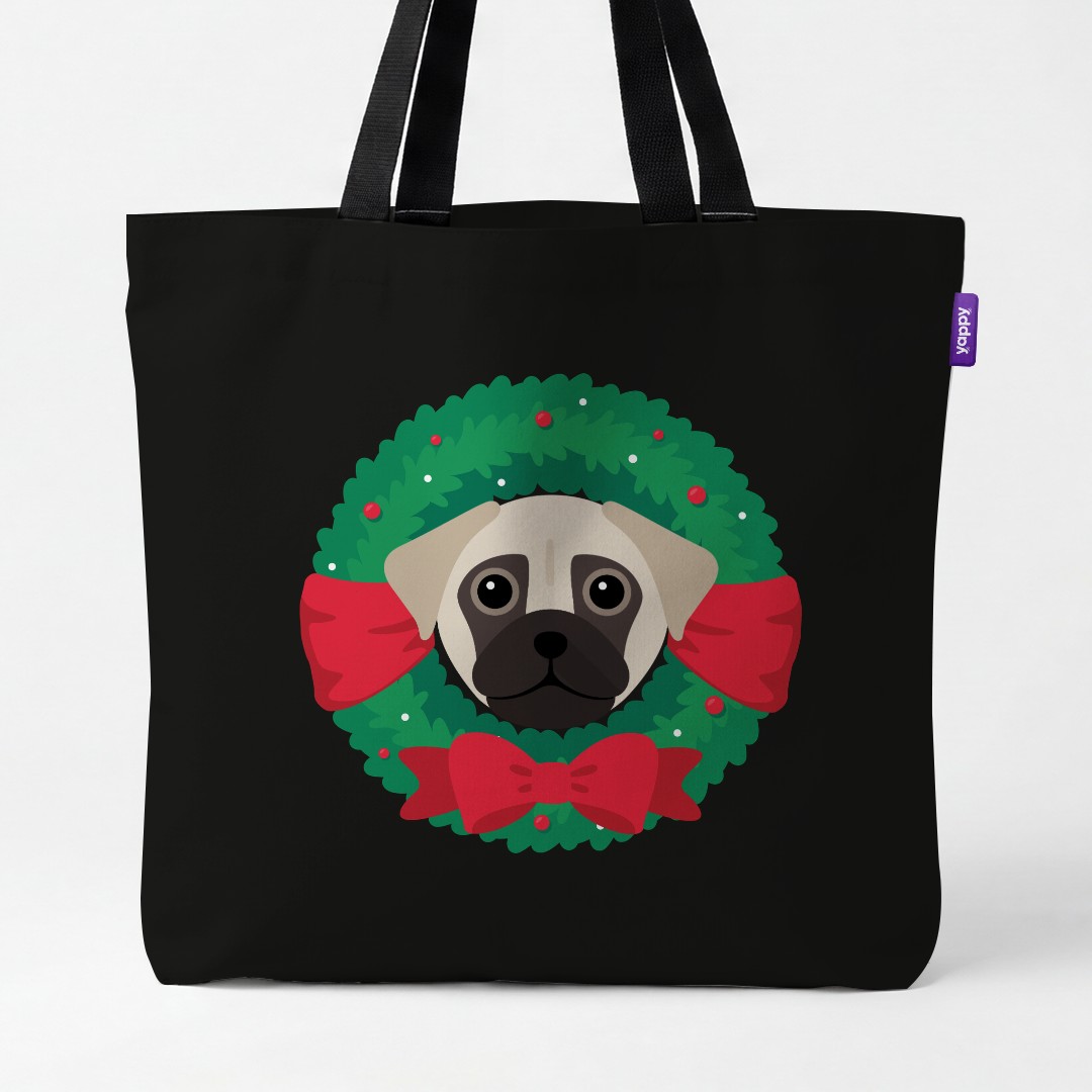 'Festive Wreath' - Personalised {breedCommonName} Canvas Bag