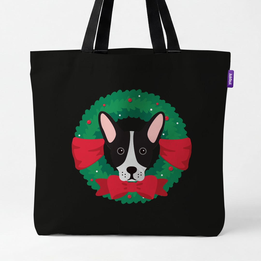 'Festive Wreath' - Personalised {breedCommonName} Canvas Bag