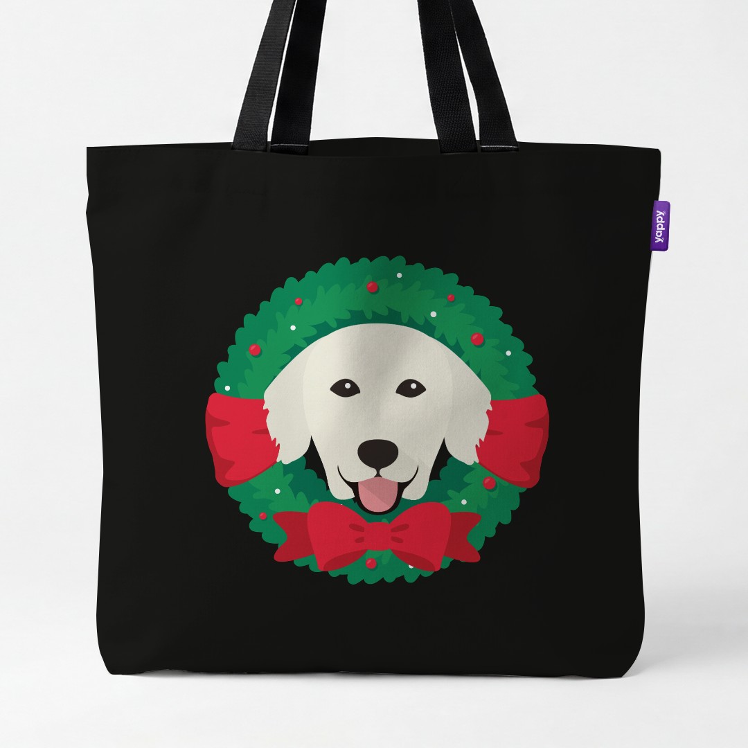 'Festive Wreath' - Personalised {breedCommonName} Canvas Bag