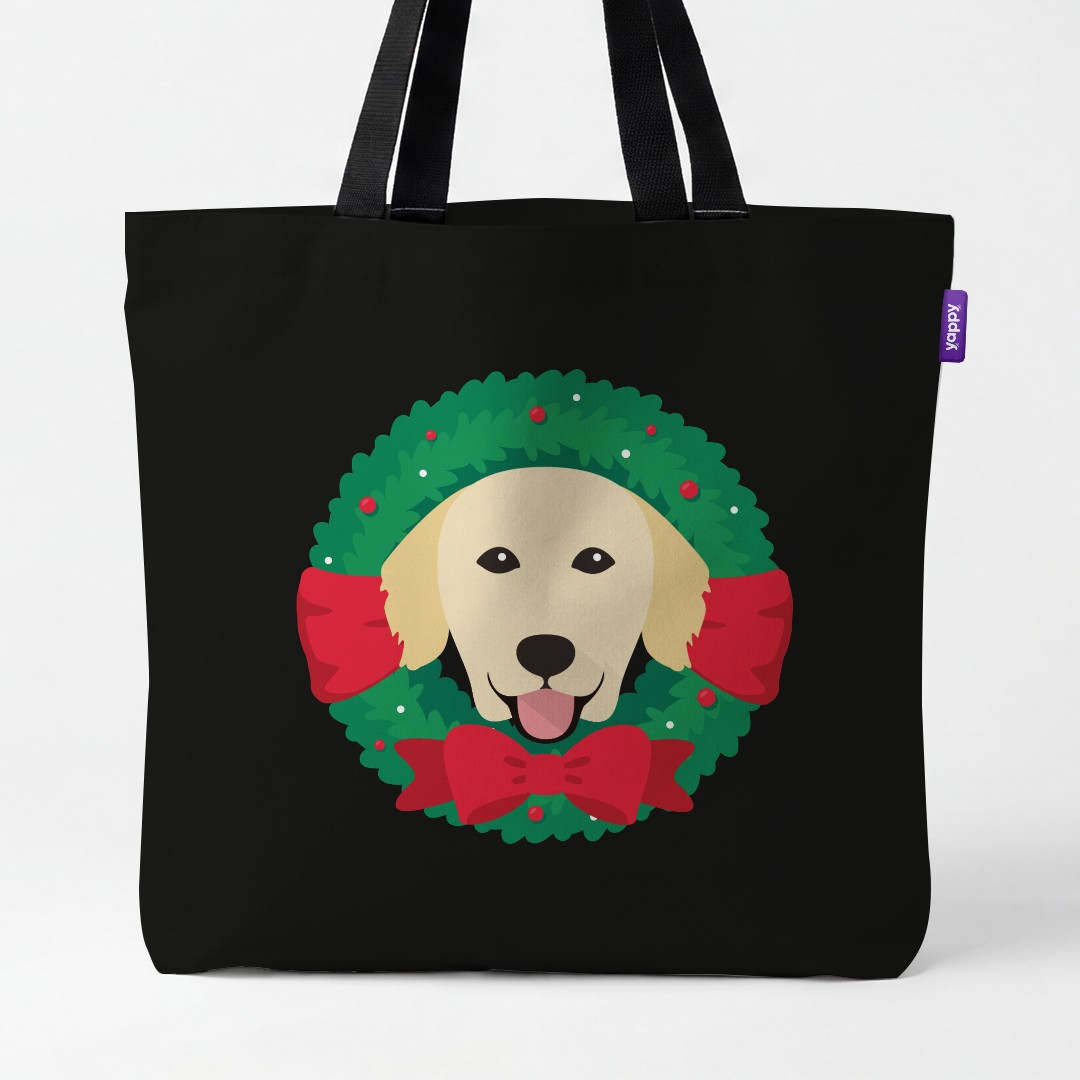 'Festive Wreath' - Personalized {breedCommonName} Canvas Bag