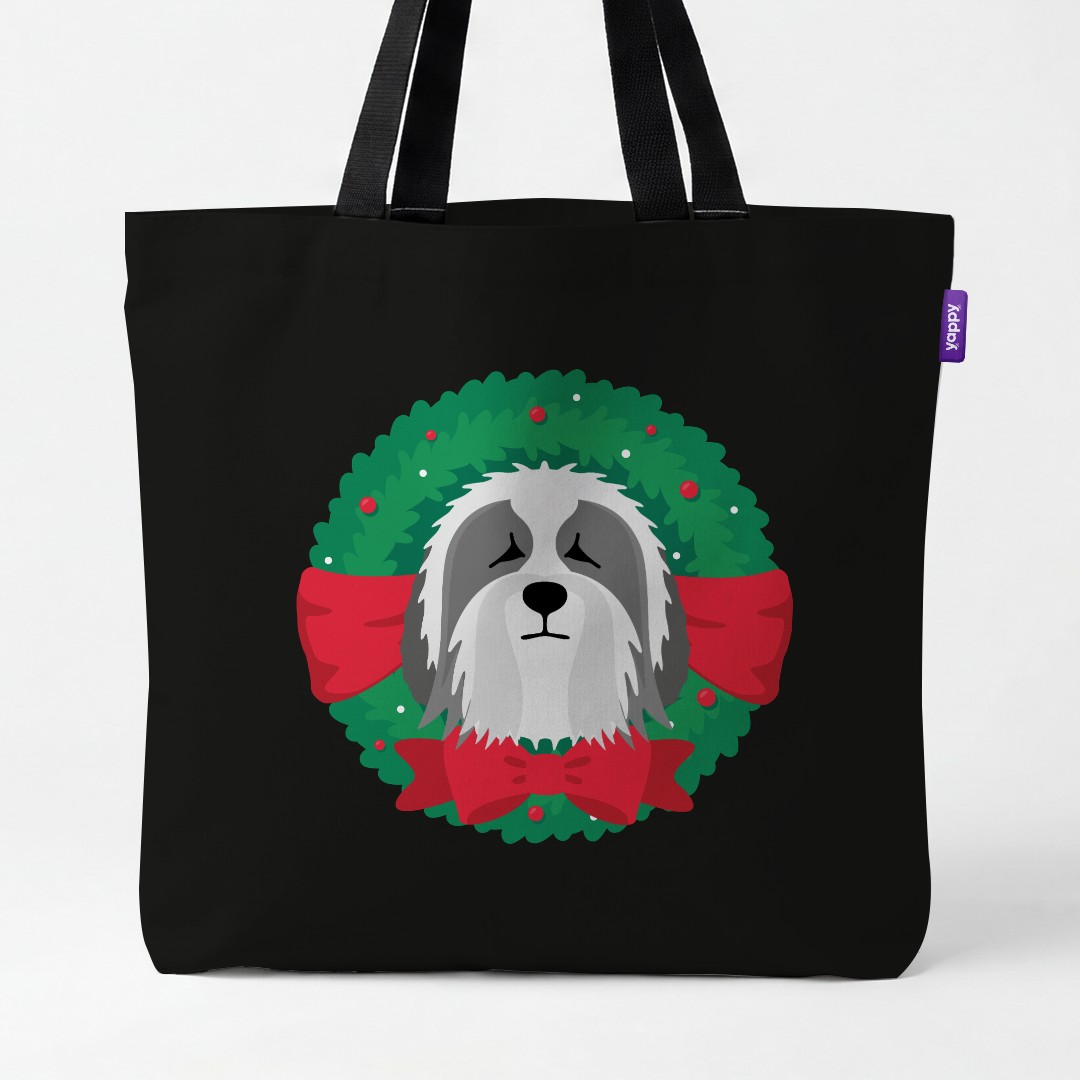 'Festive Wreath' - Personalized {breedCommonName} Canvas Bag