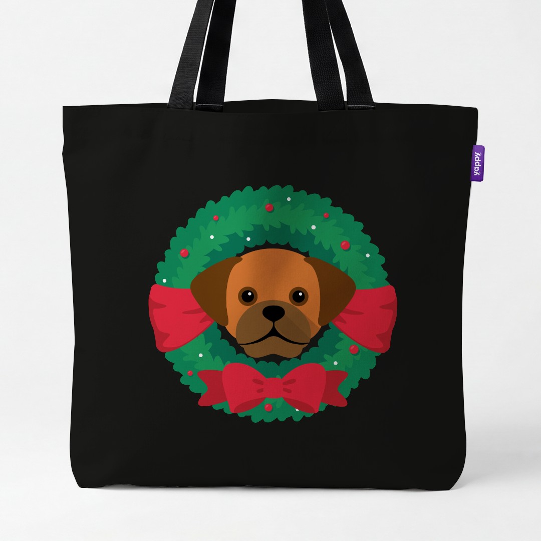 'Festive Wreath' - Personalised {breedCommonName} Canvas Bag