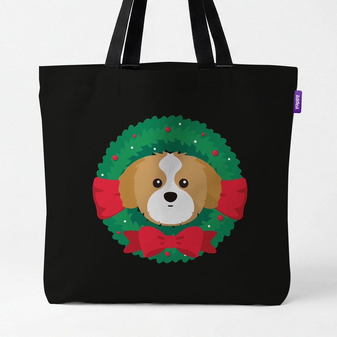 'Festive Wreath' - Personalised {breedCommonName} Canvas Bag