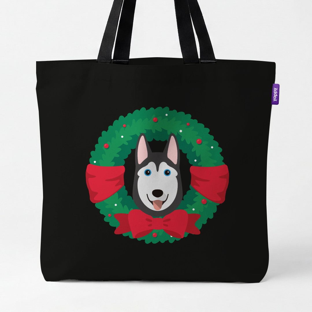 'Festive Wreath' - Personalised {breedCommonName} Canvas Bag