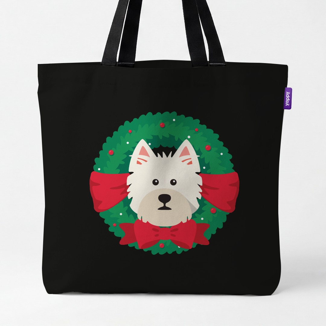 'Festive Wreath' - Personalised {breedCommonName} Canvas Bag