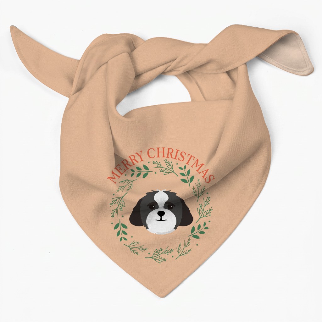 Merry Christmas Wreath: Personalised {breedFullName} Bandana