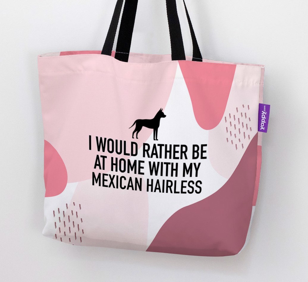 'I'd Rather Be At Home With My {breedCommonName}' Canvas Bag with {breedFullName} Silhouette