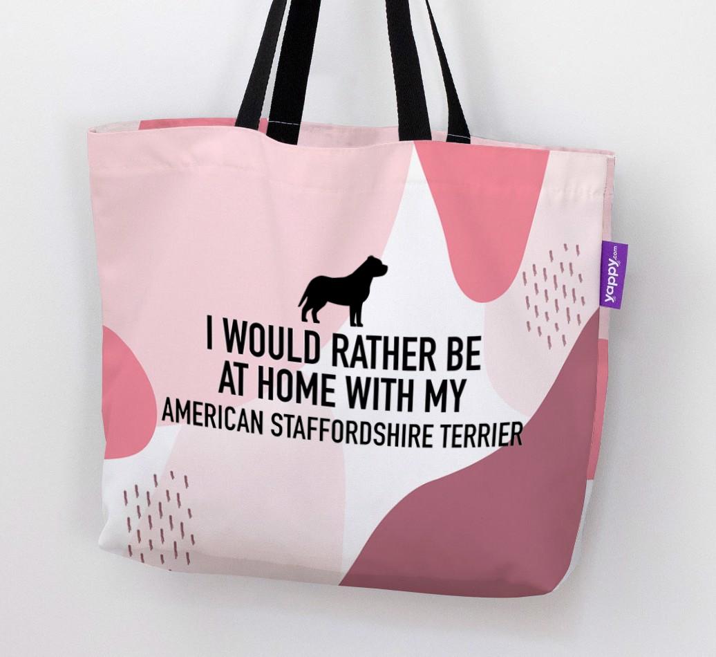 'I'd Rather Be At Home With My {breedCommonName}' Canvas Bag with {breedFullName} Silhouette