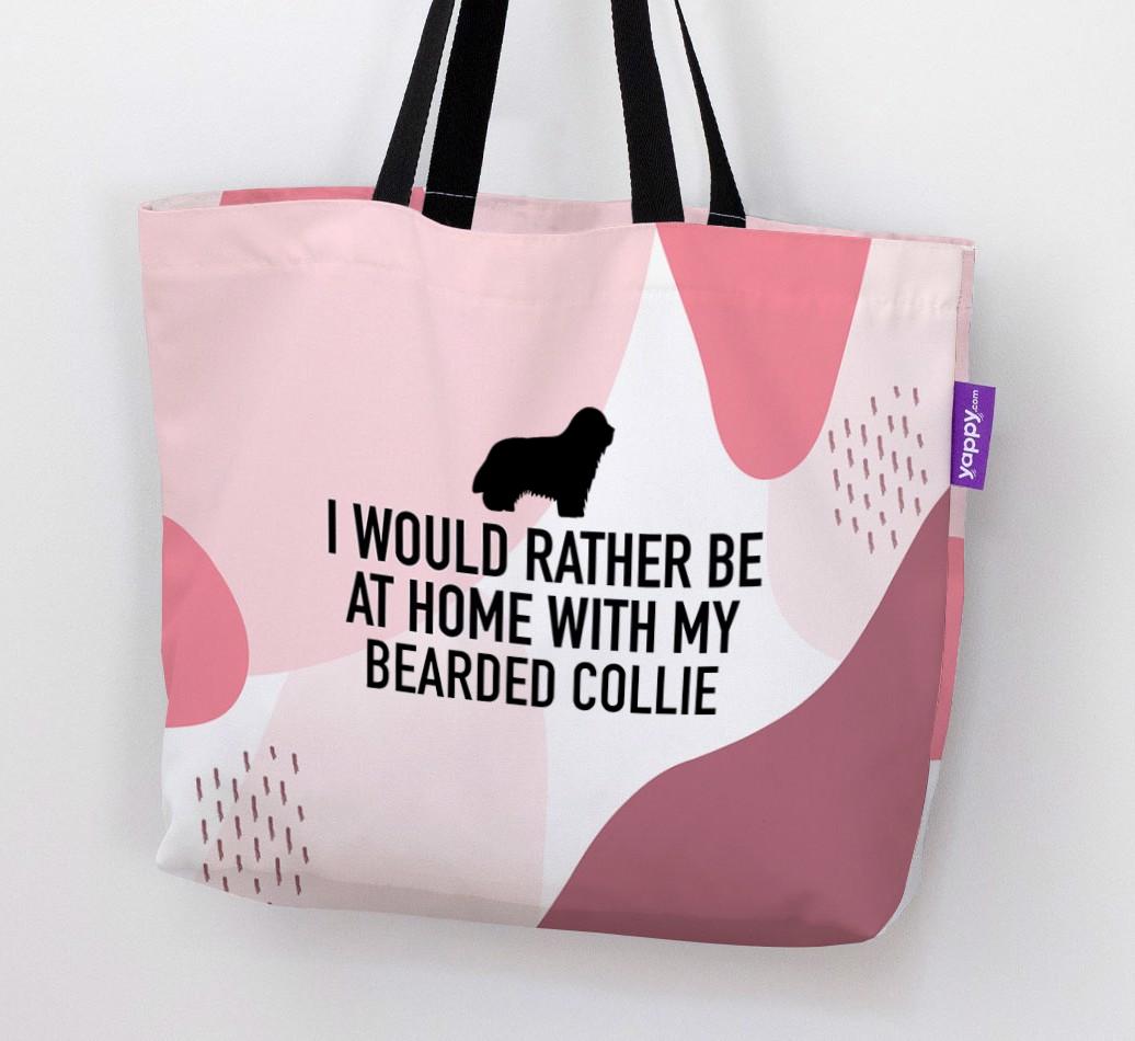 'I'd Rather Be At Home With My {breedCommonName}' Canvas Bag with {breedFullName} Silhouette
