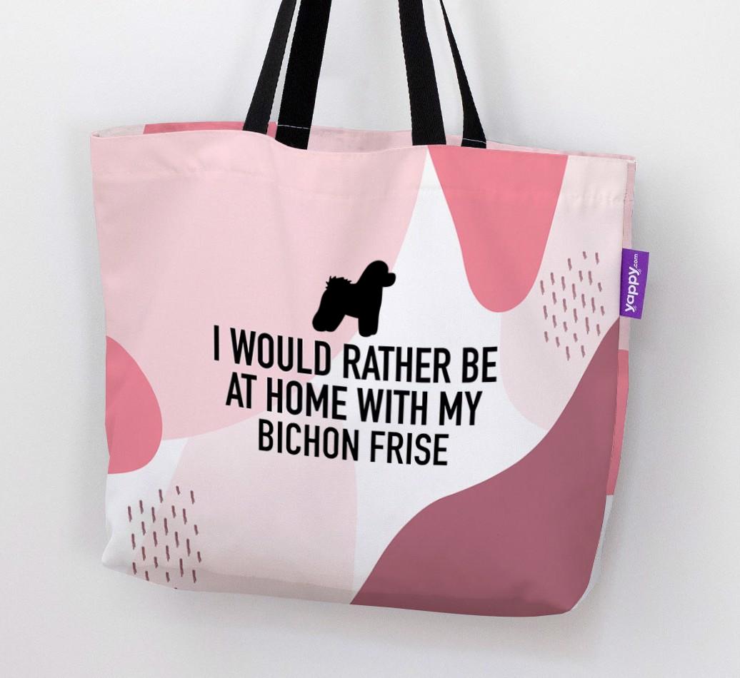 'I'd Rather Be At Home With My {breedCommonName}' Canvas Bag with {breedFullName} Silhouette