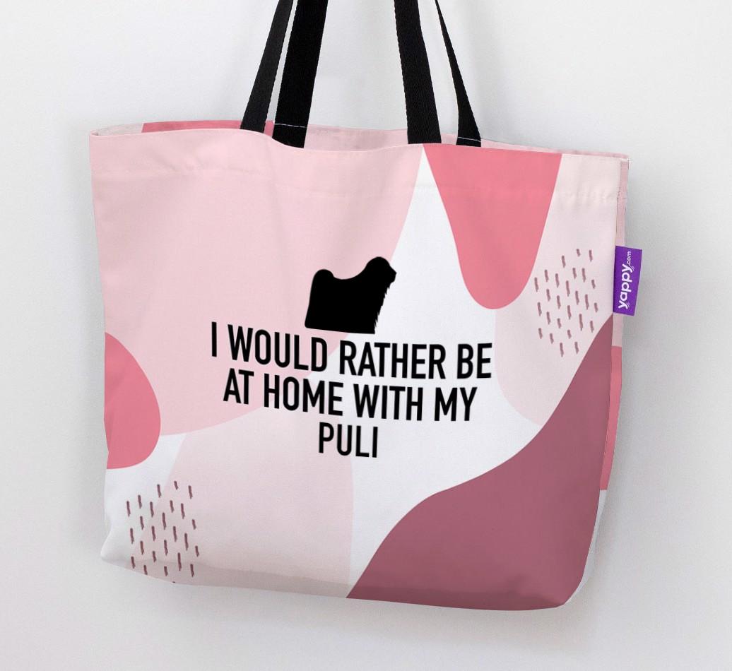 'I'd Rather Be At Home With My {breedCommonName}' Canvas Bag with {breedFullName} Silhouette
