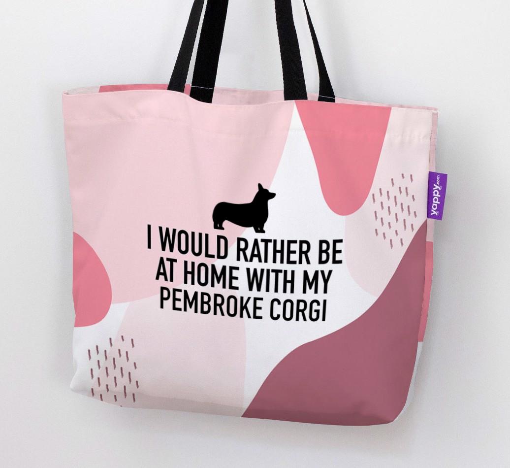 'I'd Rather Be At Home With My {breedCommonName}' Canvas Bag with {breedFullName} Silhouette