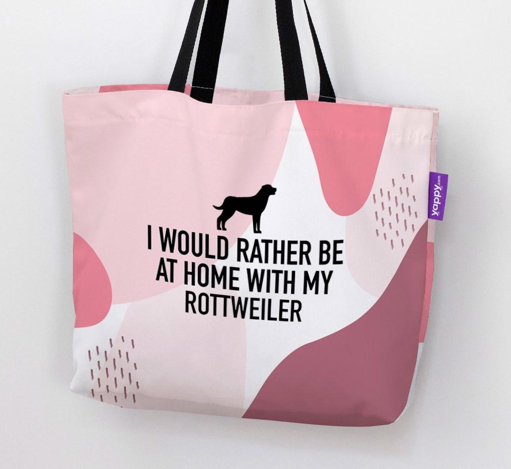 'I'd Rather Be At Home With My {breedCommonName}' Canvas Bag with {breedFullName} Silhouette