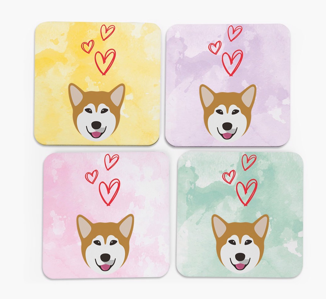Heart Design with {breedFullName} Icon Coasters - Set of 4