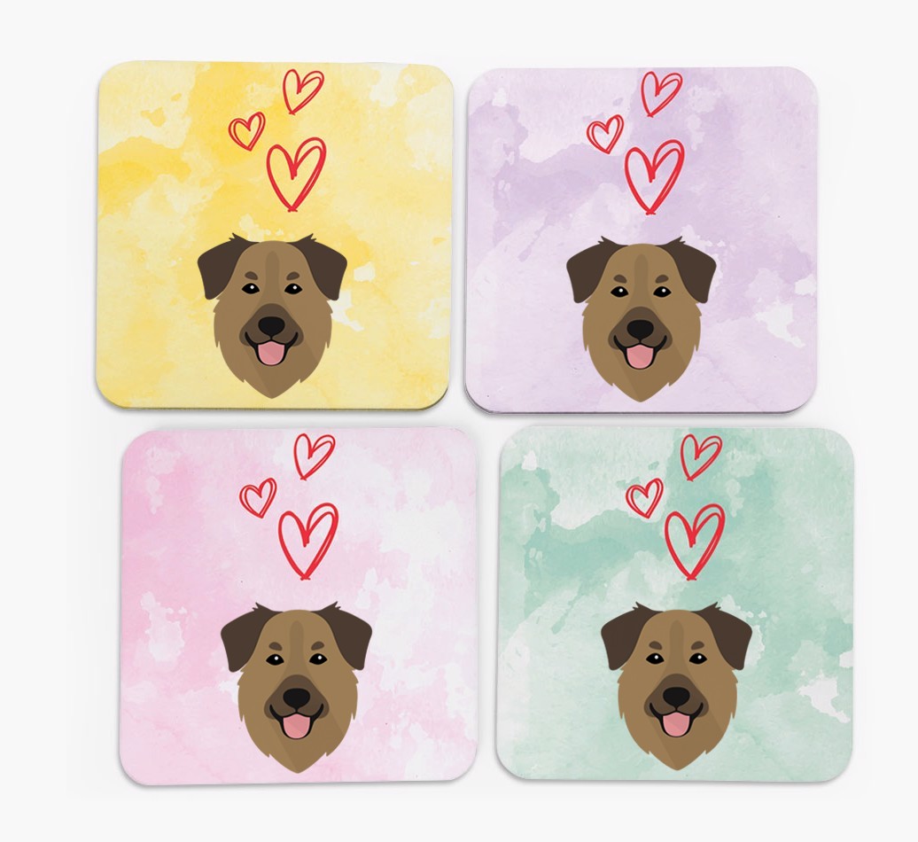 Heart Design with {breedFullName} Icon Coasters - Set of 4