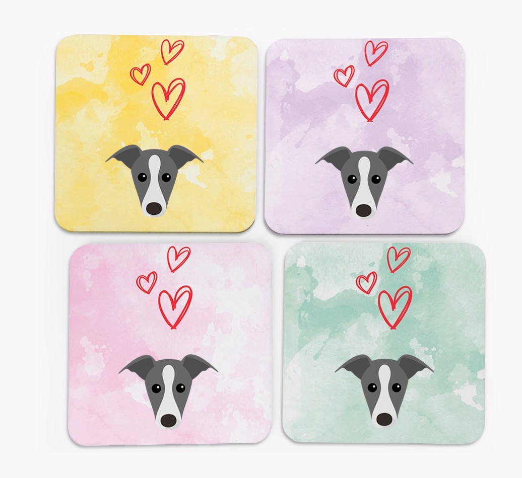 Heart Design with {breedFullName} Icon Coasters - Set of 4