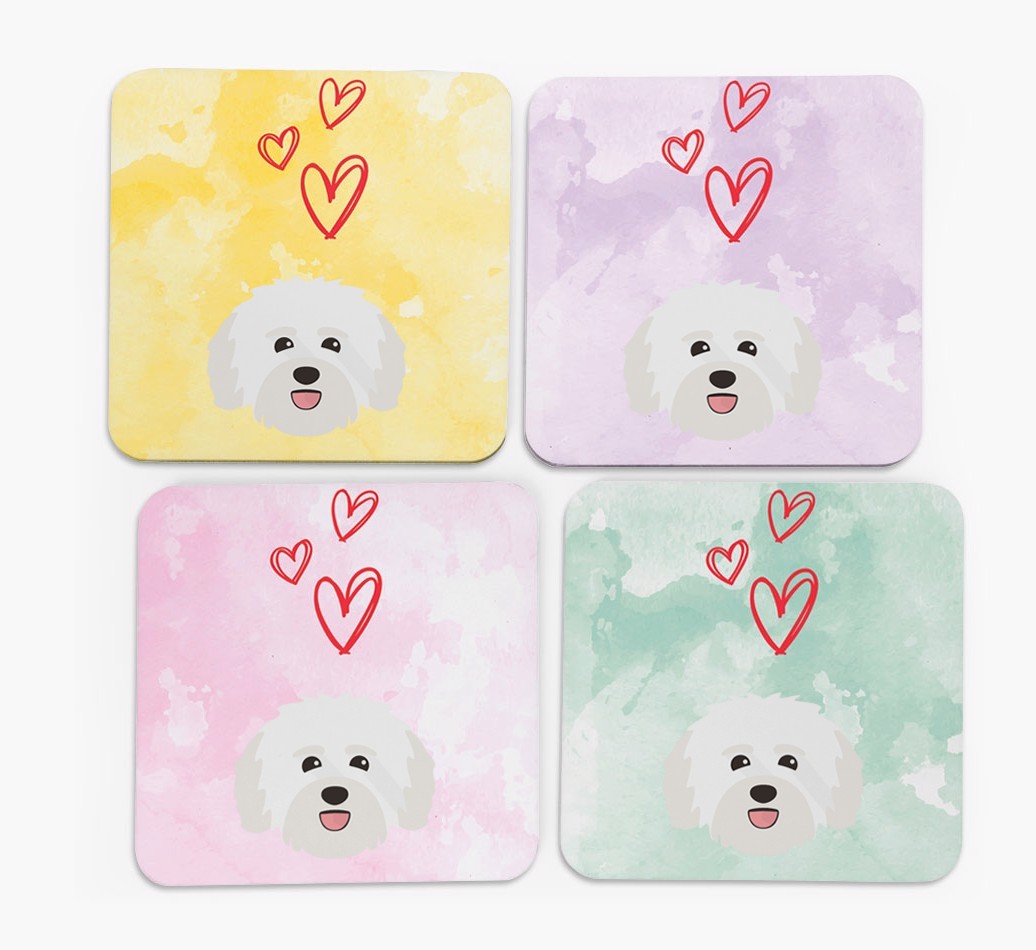 Heart Design with {breedFullName} Icon Coasters - Set of 4