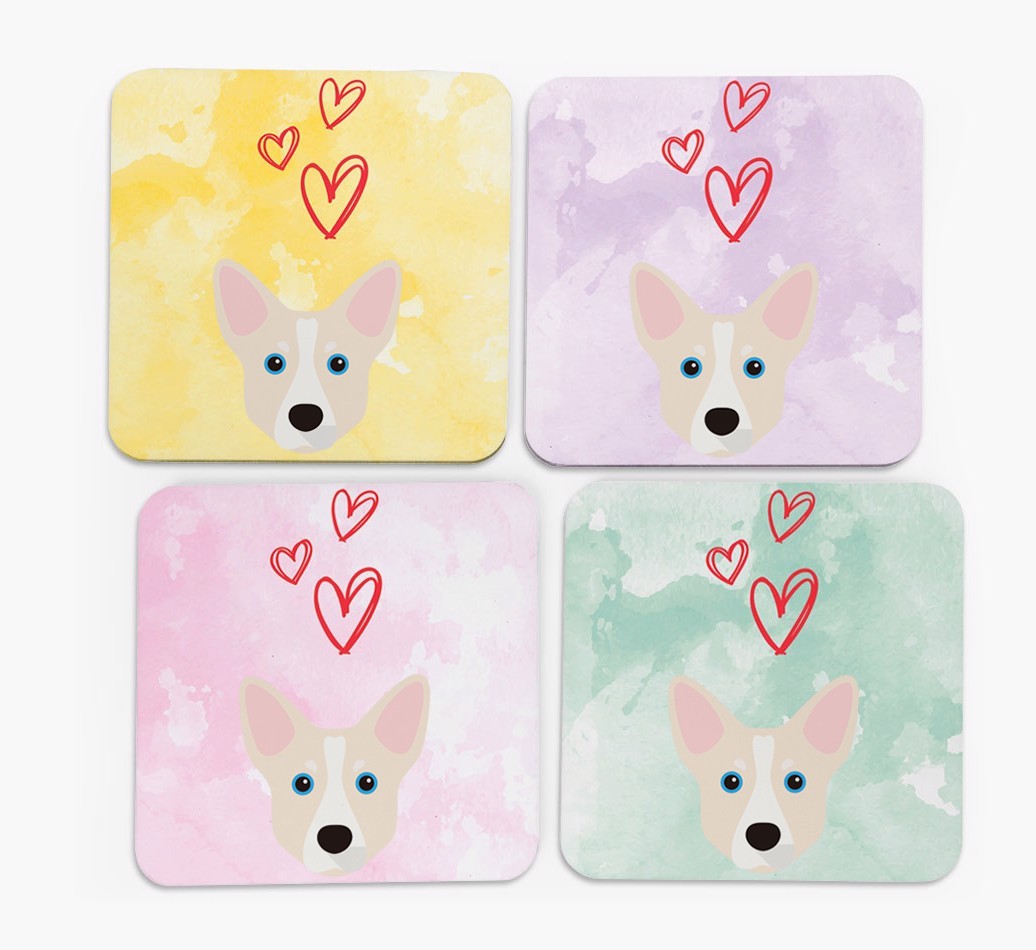 Heart Design with {breedFullName} Icon Coasters - Set of 4