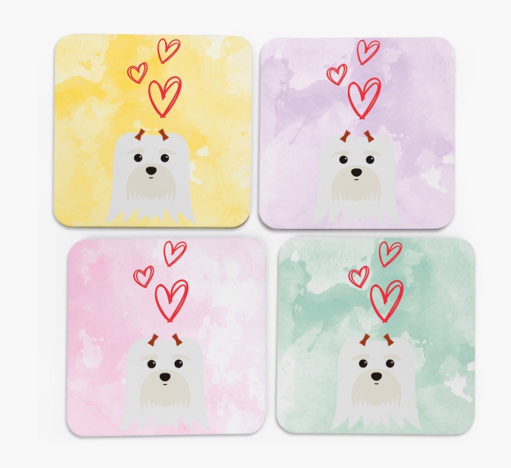 Heart Design with {breedFullName} Icon Coasters - Set of 4
