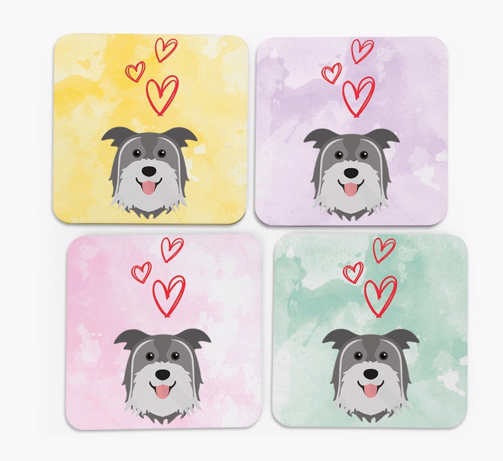 Heart Design with {breedFullName} Icon Coasters - Set of 4