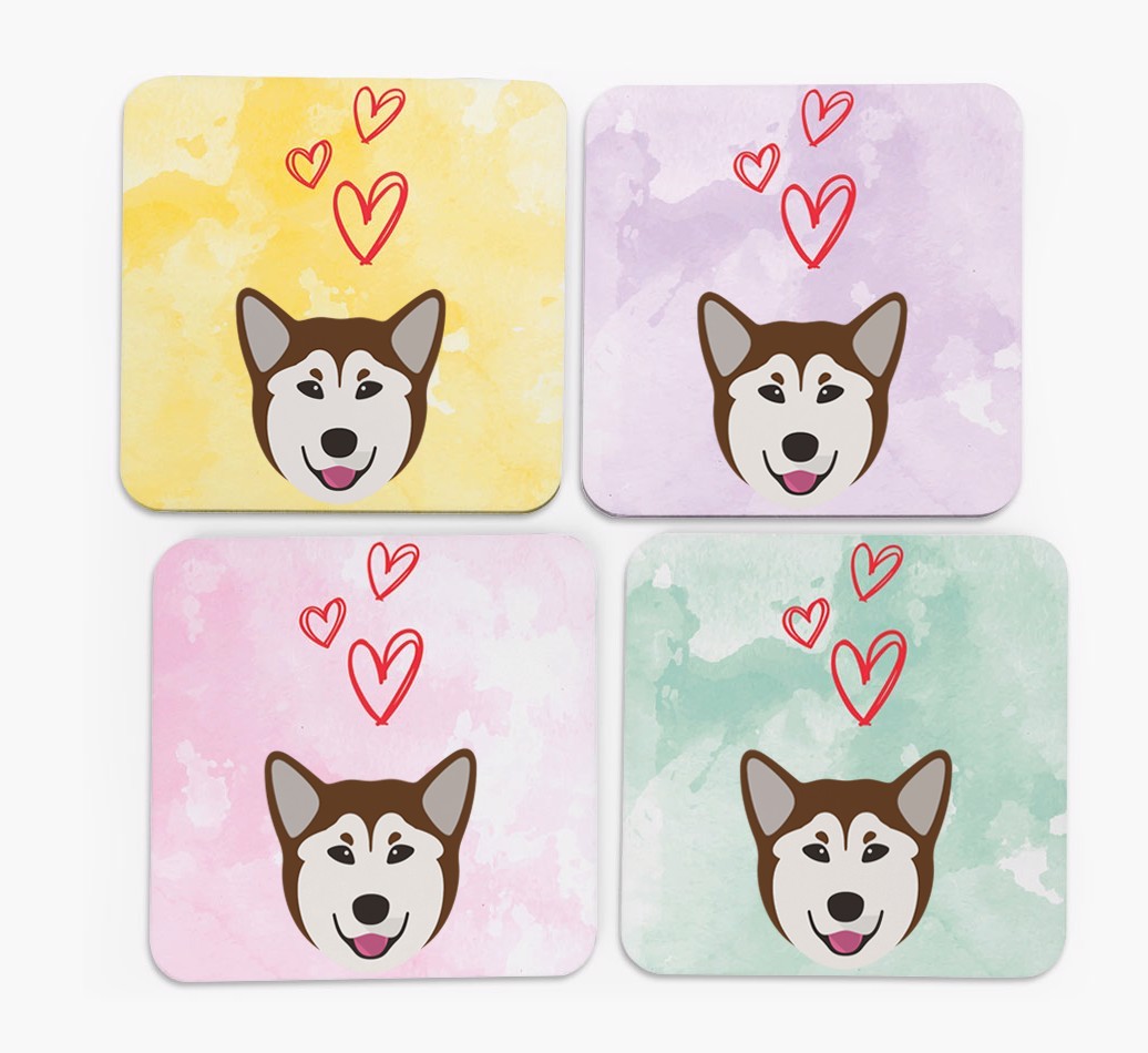 Heart Design with {breedFullName} Icon Coasters - Set of 4