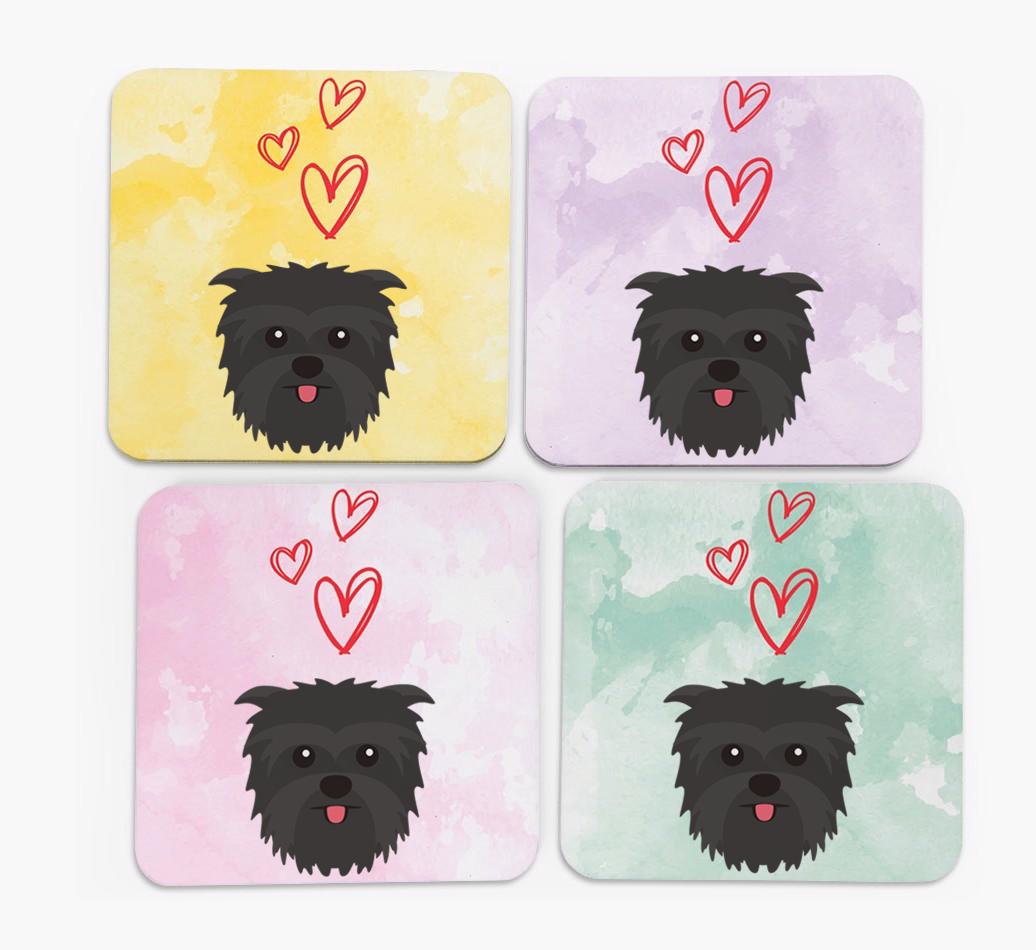 Heart Design with {breedFullName} Icon Coasters - Set of 4