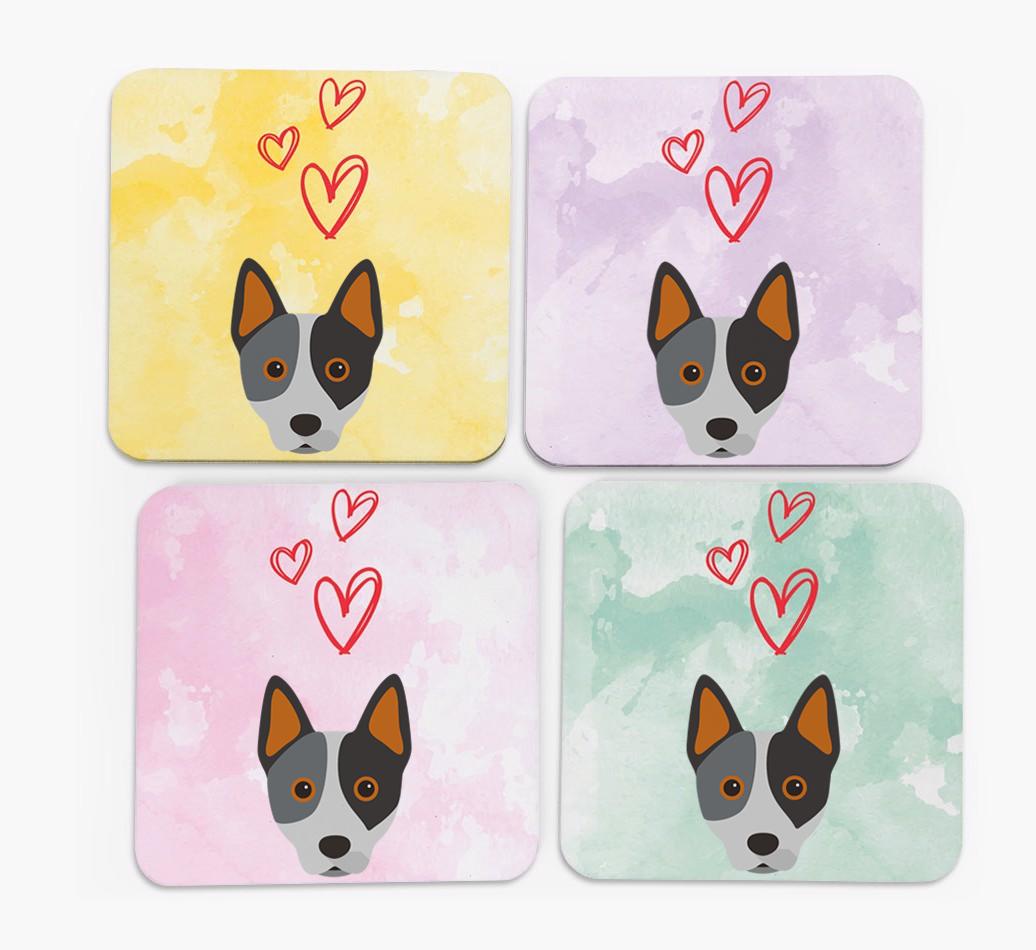 Heart Design with {breedFullName} Icon Coasters - Set of 4